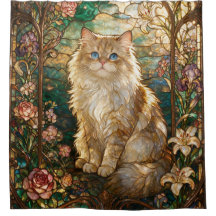 Gato Persa no Estilo Art Nouveau em Vidro Colorido