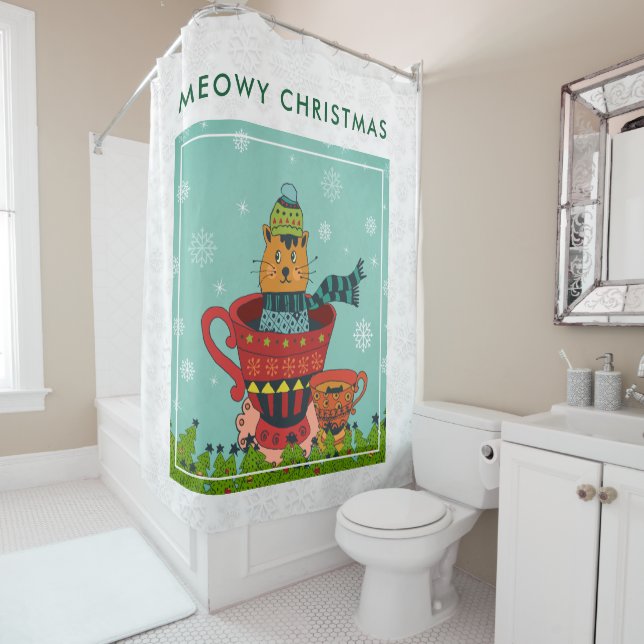 Cortina Para Box Gato Whimsso Sentado em um Natal Teacup (In Situ)