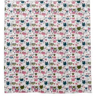 Cortina Para Box Gatos rostos mudos cor-de-rosa verde quente
