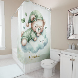 Cortina Para Box Gelado de Urso Verde Dormindo