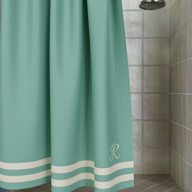 Cortina Para Box Gelado Verde do Oceano Monograma Elegante (Aquamarine green shower curtain with space for your initial. Check out the collection for bath mats)