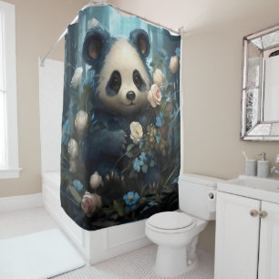 Cortina Para Box Gentil Urso Panda Entre Rosas Selvagens