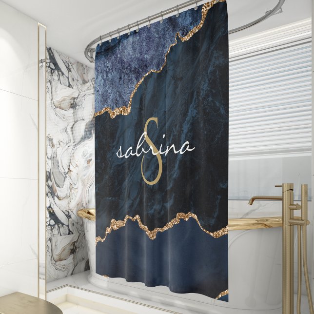 Cortina Para Box Geodo de Ágata Azul com Monograma Dourado (Criador carregado)