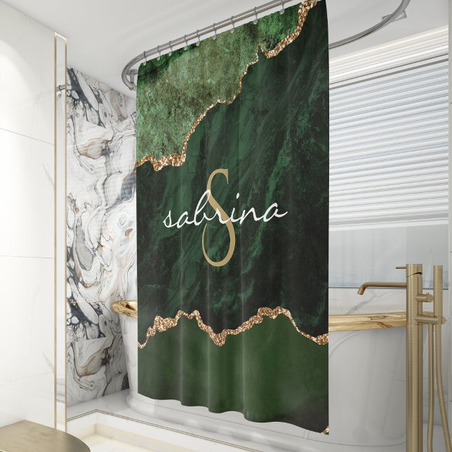 Cortina Para Box Geodo de Ágata Verde Dourado Monograma (Criador carregado)