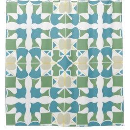 Cortina Para Box Geometria Azul Verde para Decoração Moderna de Cas