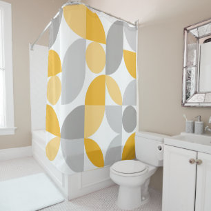 Cortina Para Box Geométrico Abstrato Amarelo Cinza Moderno de Meado