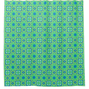 Cortina Para Box Geométrico abstrato Star - Verde limão e Azul