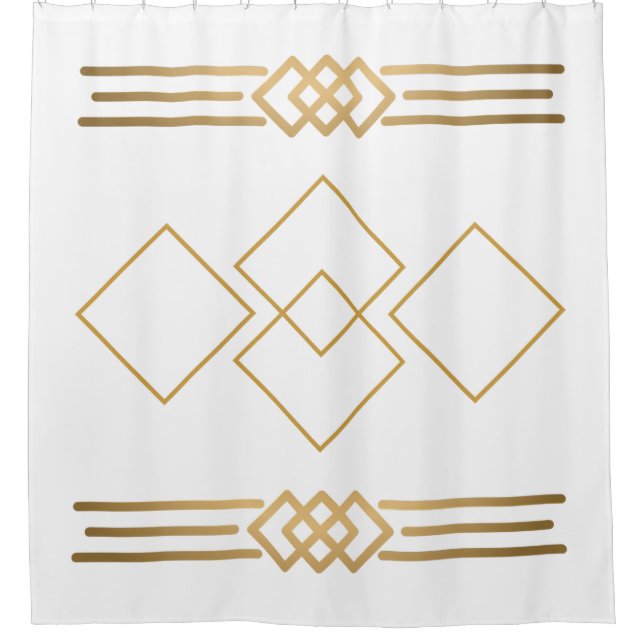 Cortina Para Box Geométrico Dourado e Branco (Frente)