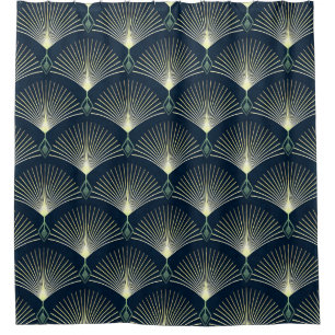 Cortina Para Box Geométrico Elegante: Deco de Arte Azul.