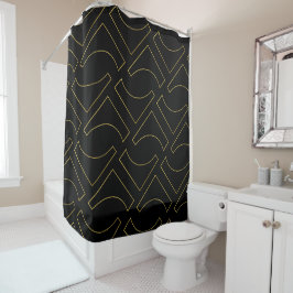 Cortina Para Box Geométrico Minimalista Chic Preto Dourado