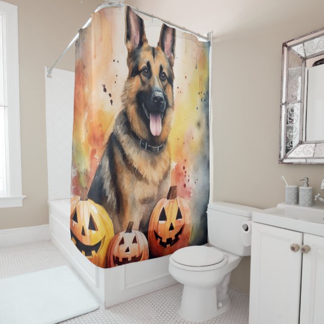Cortina Para Box German shepherd De Halloween Com Abóboras Assustad (In Situ)