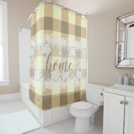 Cortina Para Box Gingham Beige Standard White Lace home script
