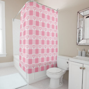 Cortina Para Box Gingham do Coração Rosa