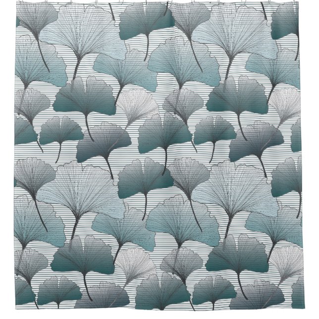 Cortina Para Box Gingko Biloba, padrão azul perfeito. (Frente)