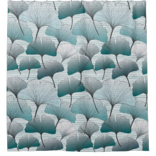 Cortina Para Box Gingko biloba - padrão de cores azuis sem descont
