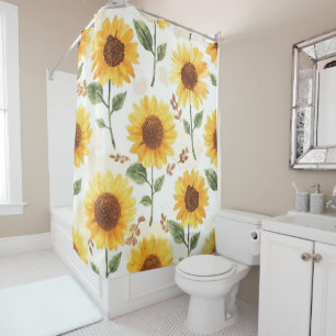Cortina Para Box Girassóis Amarelos Aquarela Floral Caprichoso