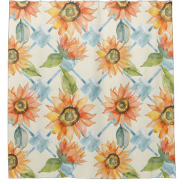 Cortina Para Box Girassóis Padrão floral de aquarela