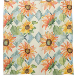 Cortina Para Box Girassóis Padrão floral de aquarela