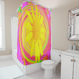 Cortina Para Box Girassol Amarelo em espiral psicodélica