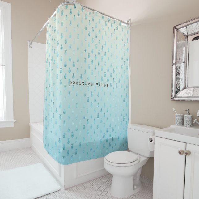 Cortina Para Box Girly Aqua Glam Tropical Pineapple Ombre (In Situ)