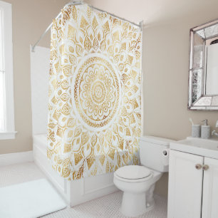 Cortina Para Box Girly White Dourada Mandala Floral