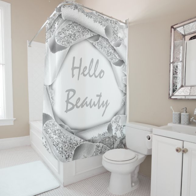 Cortina Para Box Glam 3D Frame SilVER CINZA GLITTER HELLO Girly (In Situ)