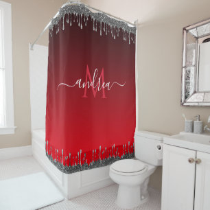 Cortina Para Box Glam Red Monograma e Nome da Glitter de Prata