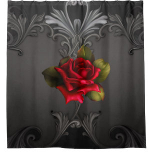 Cortina Para Box Glamour Gótico Rosa Vermelha Preta Ornamental Glam