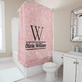 Cortina Para Box Glitter Monograma em Rose Gold | Brilho Moderno Fe
