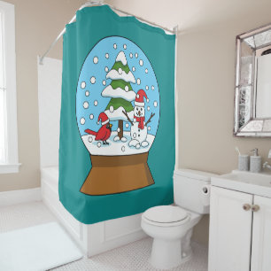 Cortina Para Box Globo de Neve com Cardeal Snowman e Pine Tree