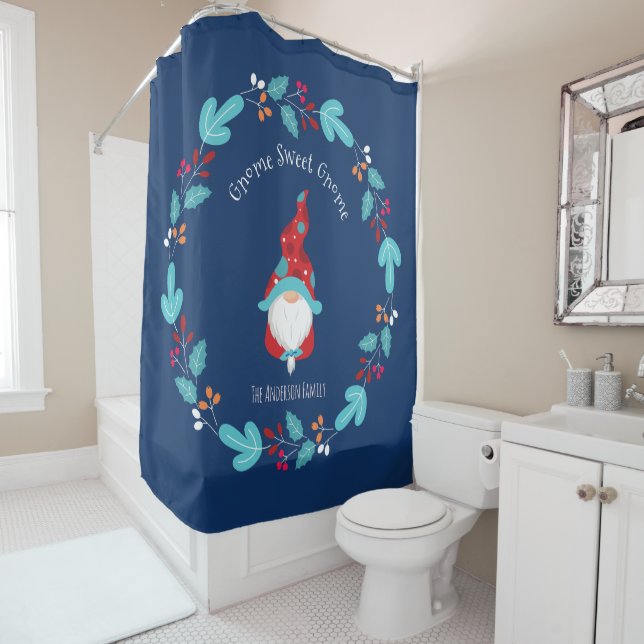 Cortina Para Box Gnome Sweet Gnomo Elf Moderno Wreath Blue (In Situ)