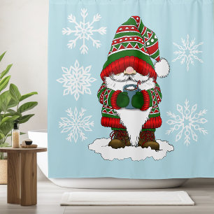 Cortina Para Box Gnomo de Natal Aconchegante Vermelho Verde Inverno