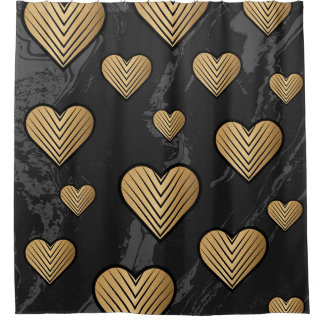 Cortina Para Box Gold Outline Hearts on Black Marble Texture
