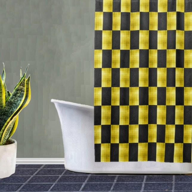 Cortina Para Box Gold-Paneled-Black-IV (A stylish bathroom, with a contemporary look, comes with this Gold-Paneled Black IV Shower Curtain!)