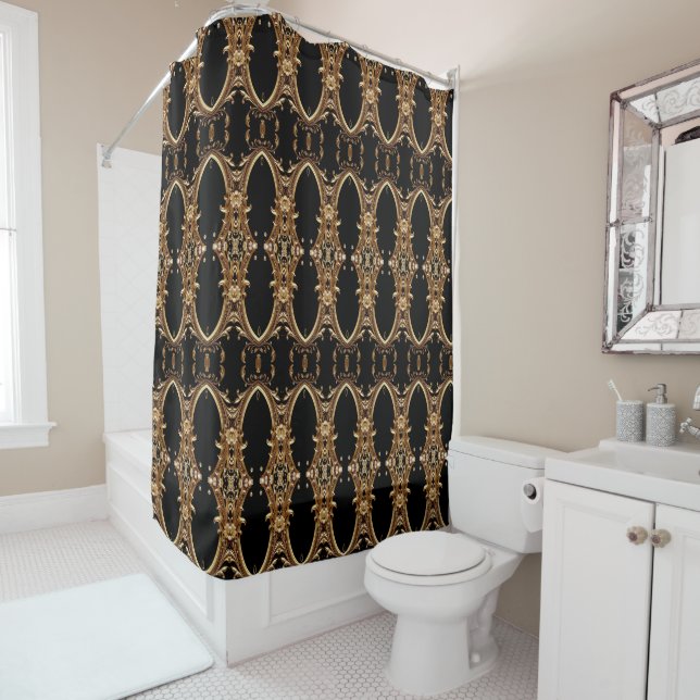 Cortina Para Box Golden Floral Ornate Shower Curtain (In Situ)