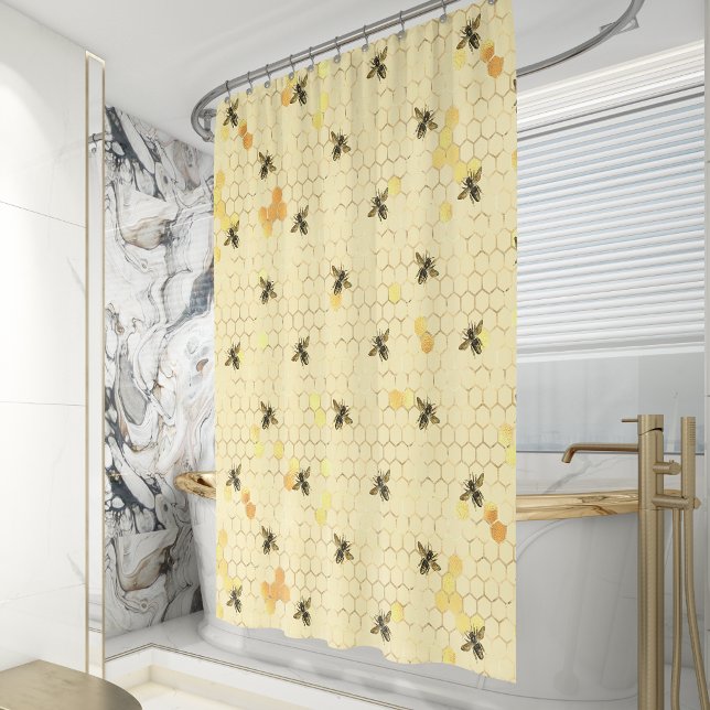 Cortina Para Box Golden Honeybee Honeycomb Pattern (Criador carregado)