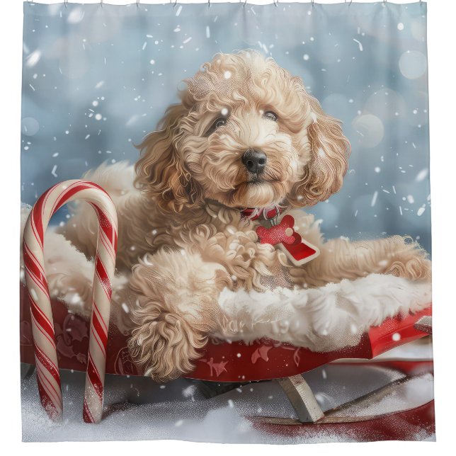 Cortina Para Box Goldendoodle Cachorro Natal Festivo (Frente)
