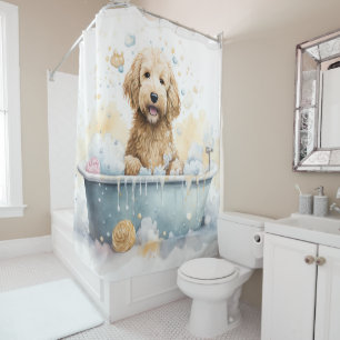 Cortina Para Box Goldendoodle Na Bathtub Watercolor Dog Art