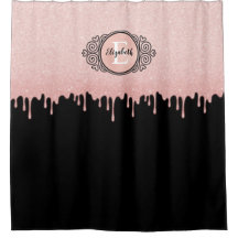 Gotas de brilho brilhante preto monograma cor-de-r