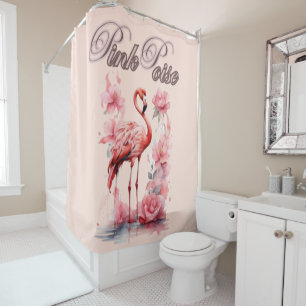 Cortina Para Box Graceful Flamingo Walk Design Rosa e Floral