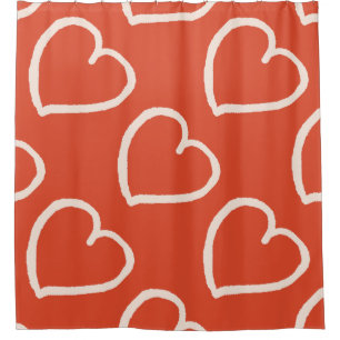 Cortina Para Box Grande padrão de corações rosa em vermelho