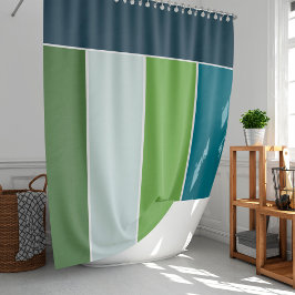 Cortina Para Box Grandes tiras em azul e verde com Monograma