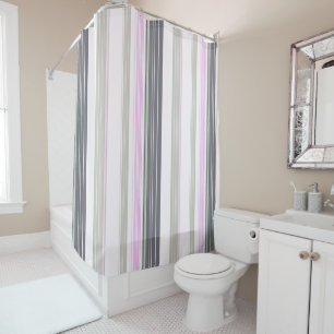 Cortina Para Box Gray and pink vertical stripes.