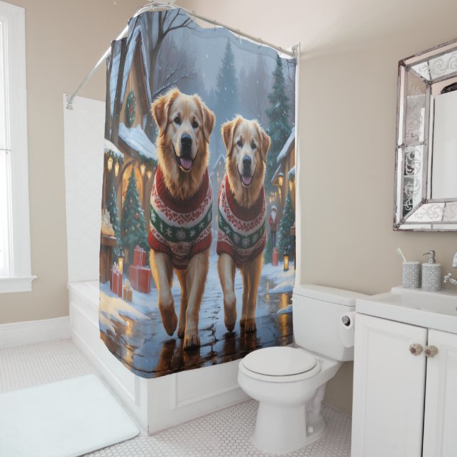 Cortina Para Box Great Pyrenees Dogs Christmas Snow Holiday  (In Situ)