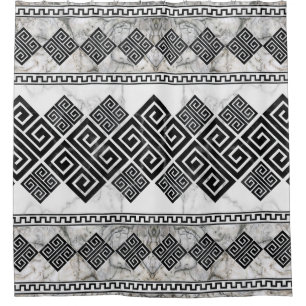 Cortina Para Box Greek Meander - Greek Key Black and White Marble