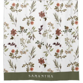 Cortina Para Box Green Burgundy Wildflower Monogram Name