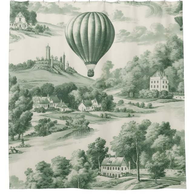 Cortina Para Box Green Countryside Hot Air Balloon Toile (9) (Frente)
