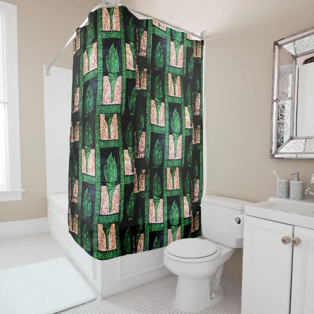 Cortina Para Box Green & Gold Tribal Bath Accent (In Situ)