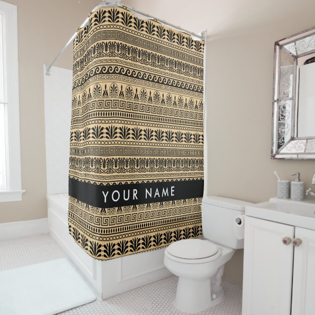 Cortina Para Box Grego Fret, Mista Chave Meander, Brown, Seu Nome (In Situ)