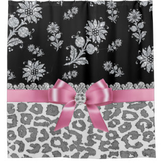 Cortina Para Box Grelha-Arco-Rosa-Cinza-Leopardo-Prata-Flores